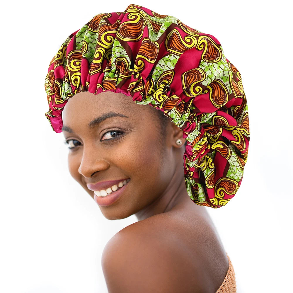 African Print Satin Lined Bonnet