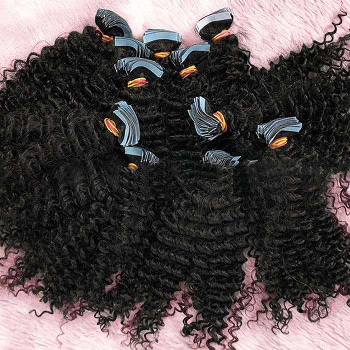 Afro-textured Kinky Curly Tape In Remy Hair Extensions