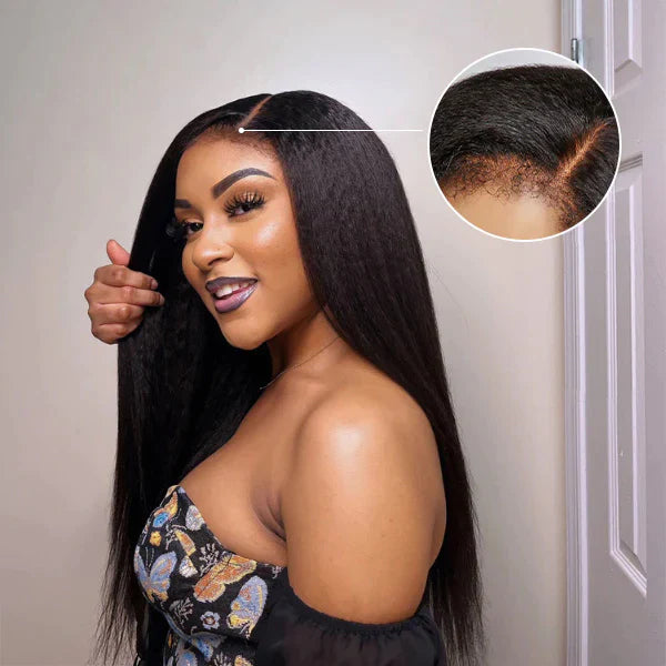 16-20 Inches 5x5 Kinky Straight HD Glueless Mid Part Long Lace Closure Wig