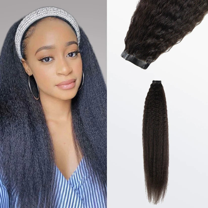 Afro-textured Kinky Straight Tape In Remy Hair Extensions