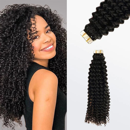 Afro-textured Kinky Curly Tape In Remy Hair Extensions