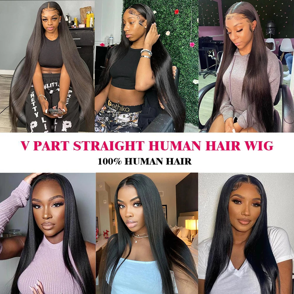 Straight V-Part Glueless Human Hair Wig