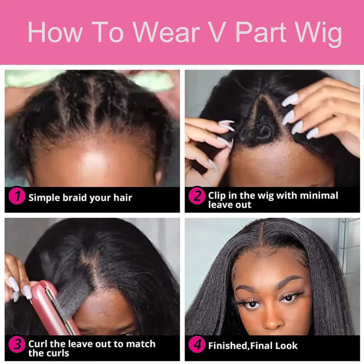 Straight V-Part Glueless Human Hair Wig