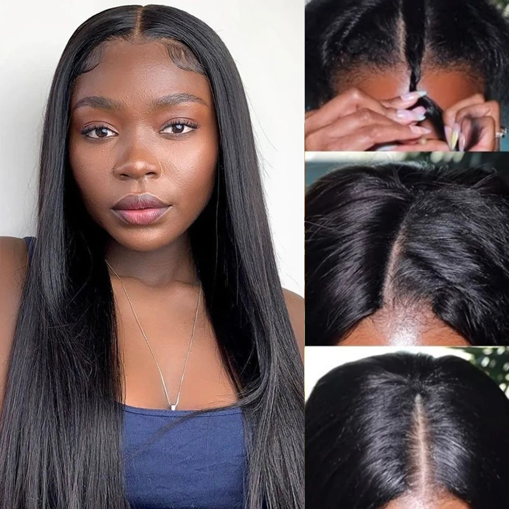 Straight V-Part Glueless Human Hair Wig