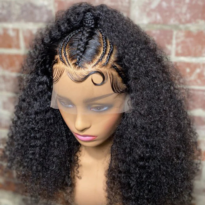 .16-20 Inches Afro Curly Style with Braids & Ponytail 13x6 Lace Frontal Wig