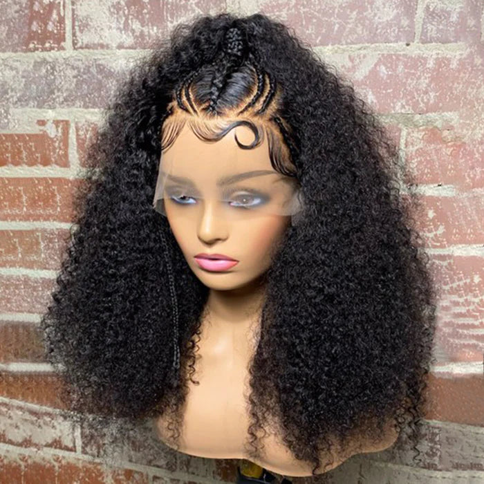 .16-20 Inches Afro Curly Style with Braids & Ponytail 13x6 Lace Frontal Wig