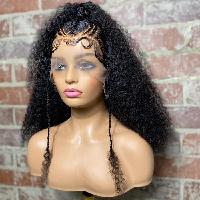 .16-20 Inches Afro Curly Style with Braids & Ponytail 13x6 Lace Frontal Wig