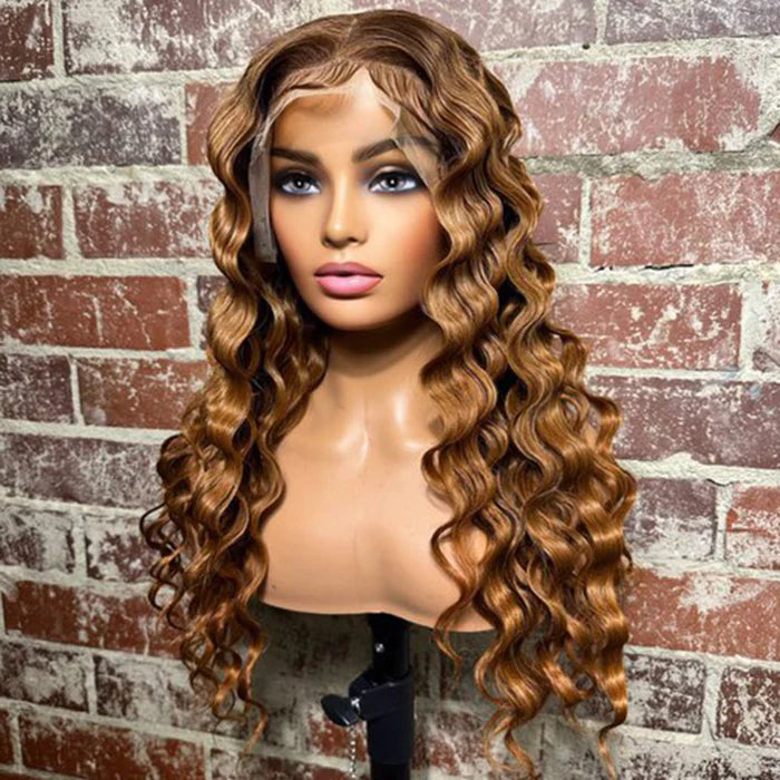 22-24 Inches 13x4 Honey Blonde Crimps Curls Lace Frontal Wig