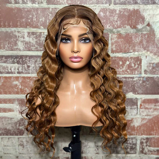 22-24 Inches 13x4 Honey Blonde Crimps Curls Lace Frontal Wig