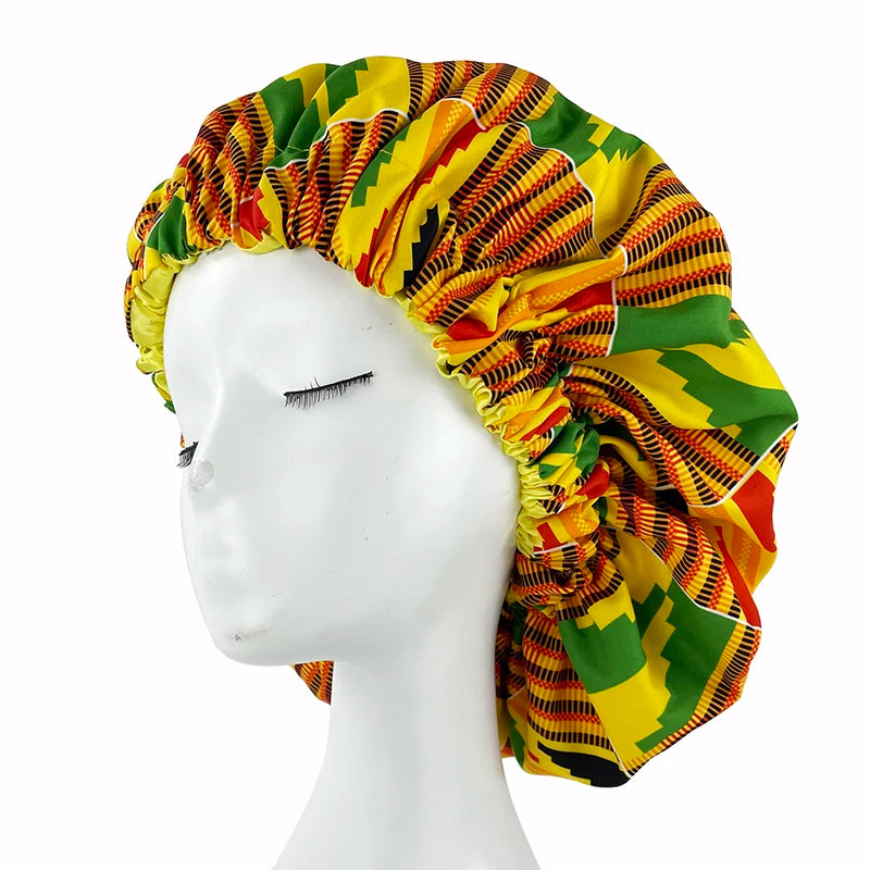 African Print Satin Lined Bonnet