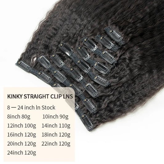 8-24 inch Kinky Straight Remy Hair Clip-Ins