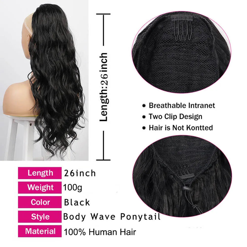 Body Wave Drawstring Brazilian Human Hair Ponytail