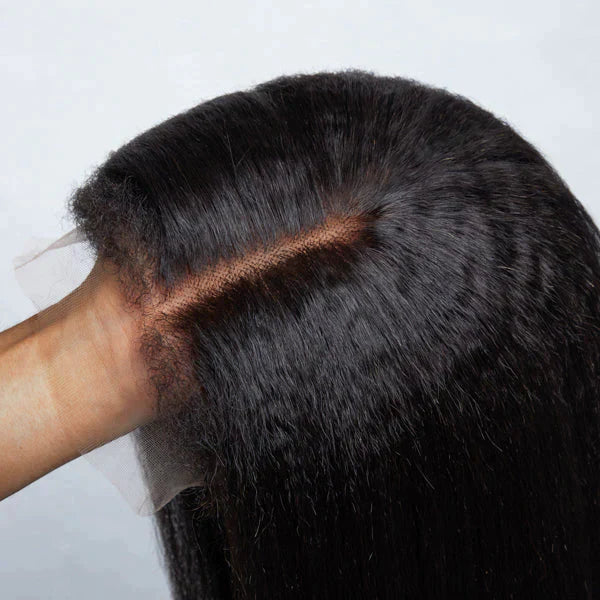 .18 Inches 13x4 Kinky Straight HD Glueless Mid Part Long Lace Closure Wig