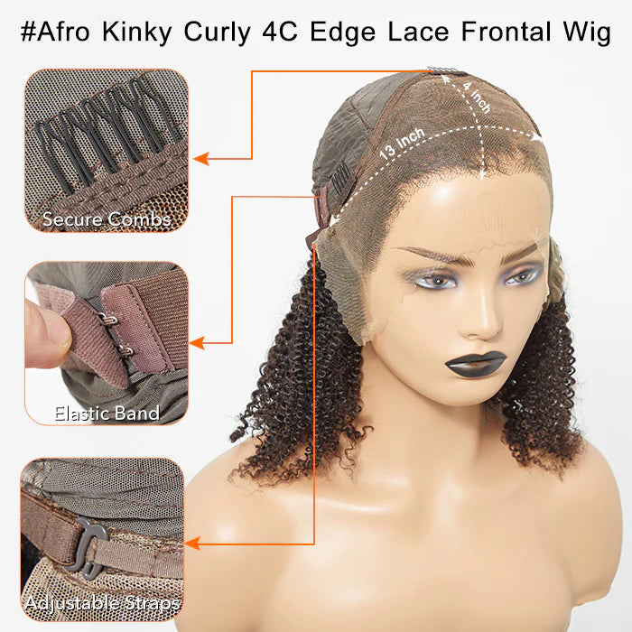 16 Inches 13"x4" Afro Kinky Curly 4C Edge Lace Frontal Wig